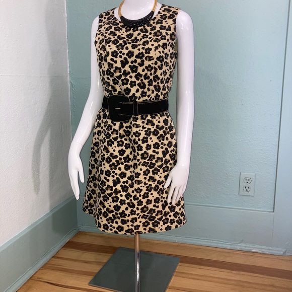Animal Print Belted Dress w/ Necklace 2 - Picture 2 of 5